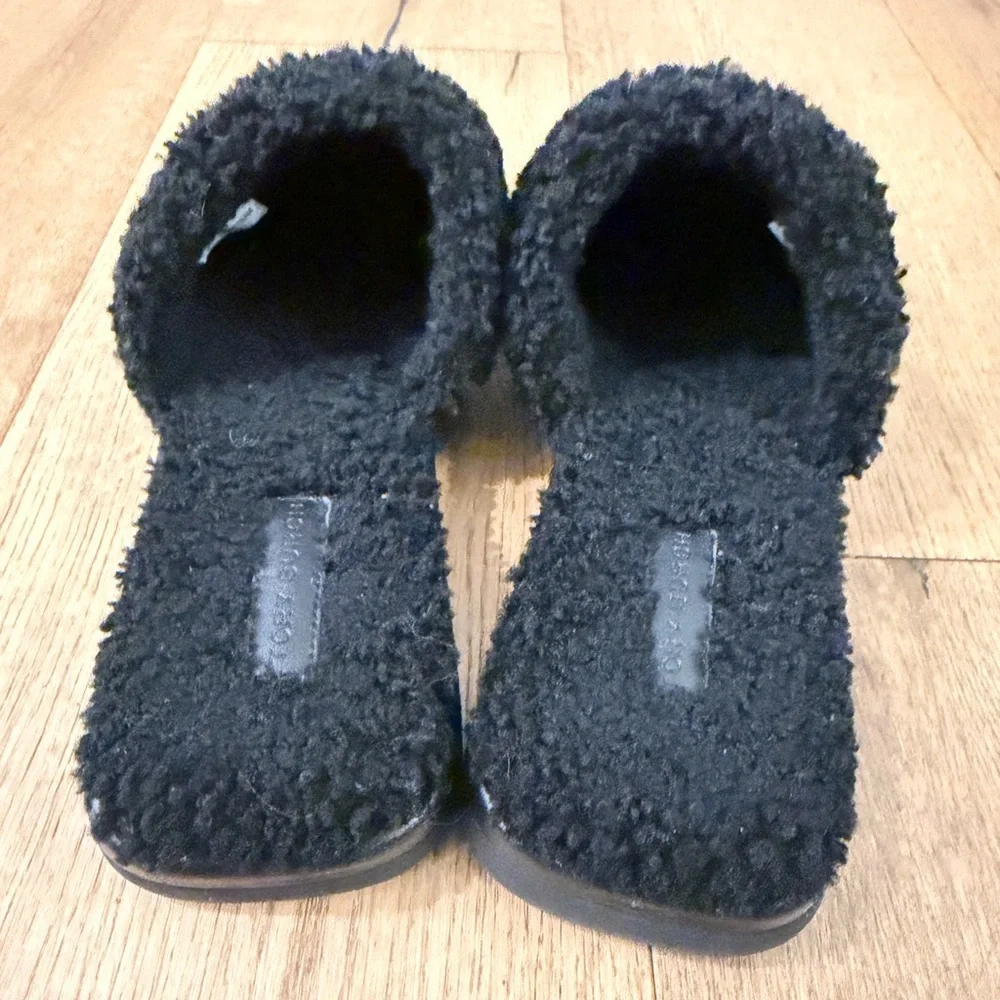 Tory Burch Suede and Shearling Slipper Slides Size 8 Black Flats Slip ons
